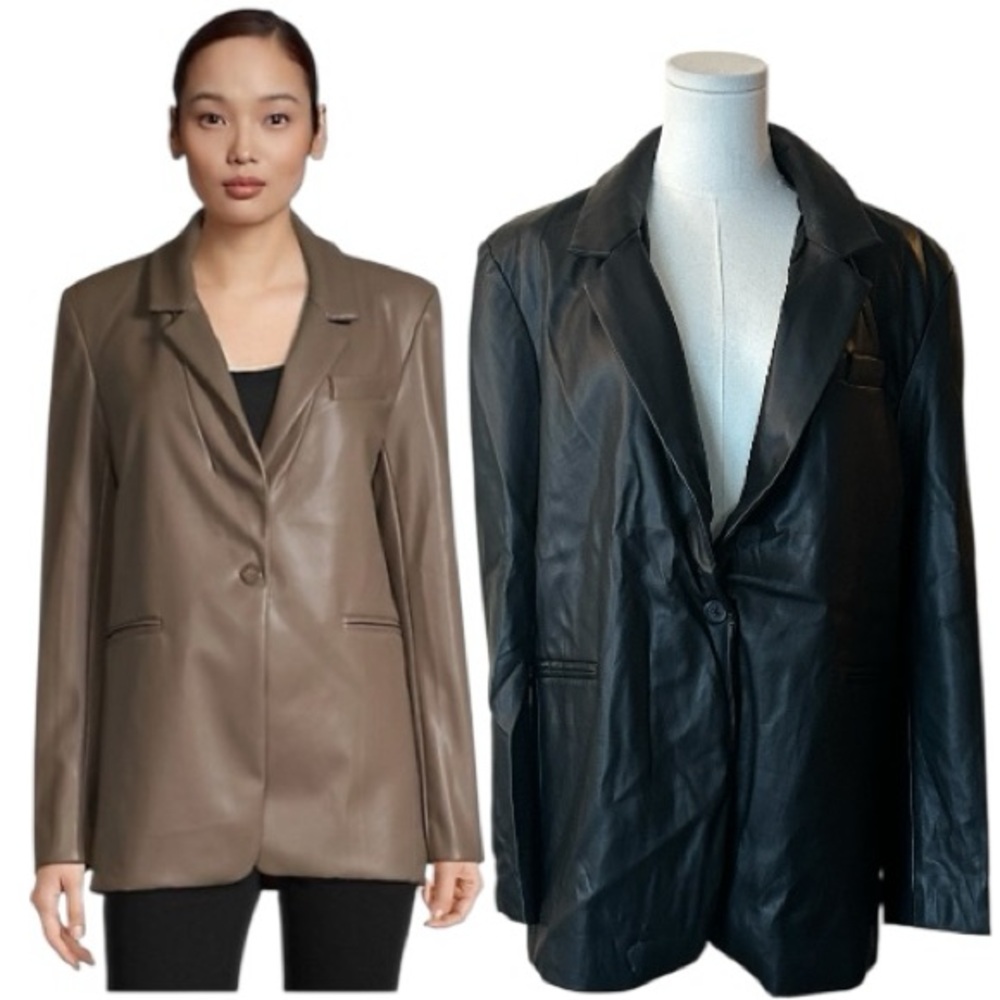 DESIGN LAB Classic Black Faux Leather Blazer size large